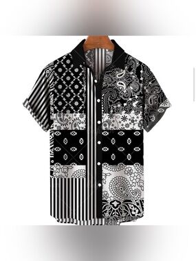 Shirt Size xl Men Hawaiian Bandana Button Down Bowling Shirt Black new